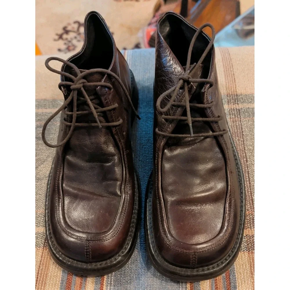 Mens TAXTO Leather Ankle Boots Square Toe Dark Brown Italian Italy Size 8 Bootie